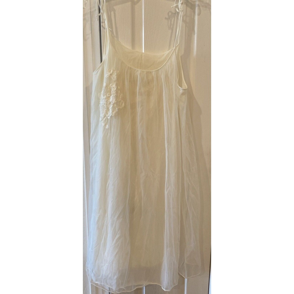 VTG 60s Chiffon Baby Doll Nightgown Robe Women's Sz S/M Vanity Fair Sheer Ivory